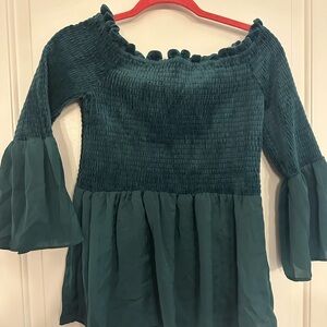 Jane and Delancey Teal Smocked Blouse